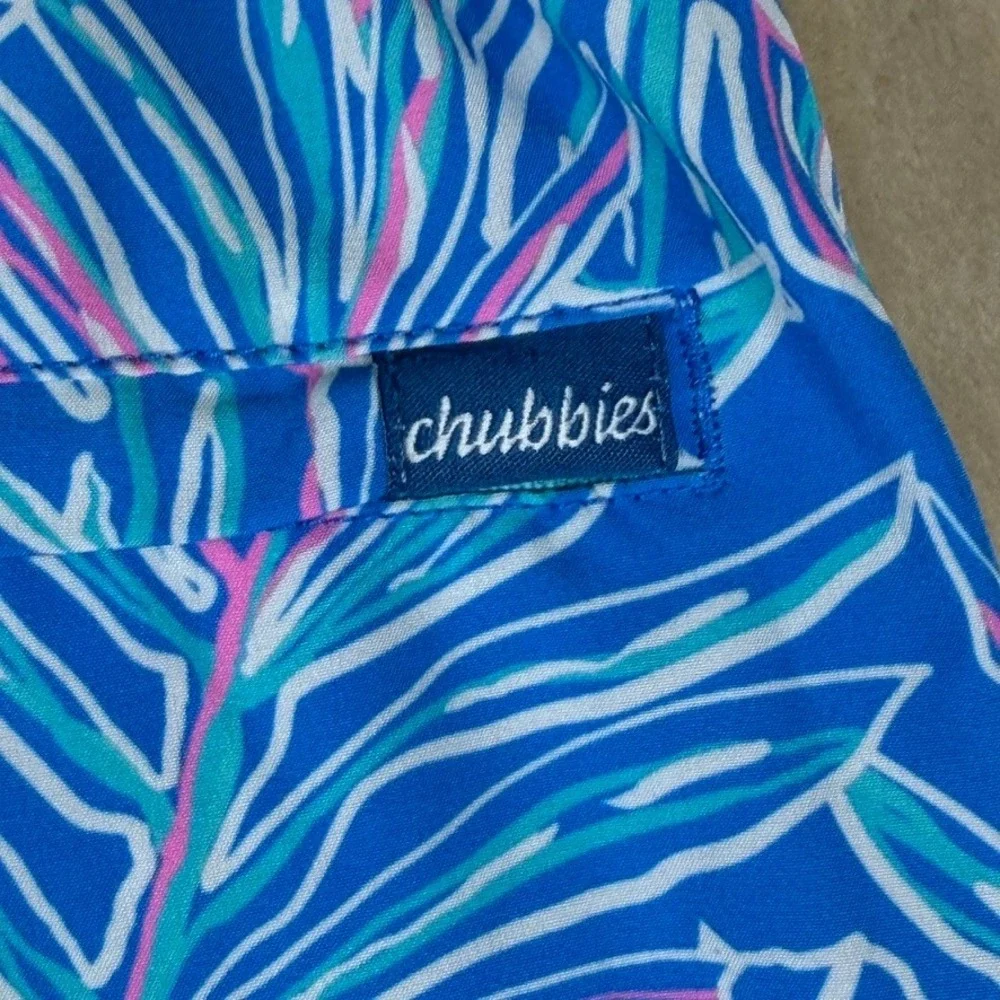 Chubbies Mens Blue Palm Leaf Print Swim Trunks Large Beachwear Coastal Preppy